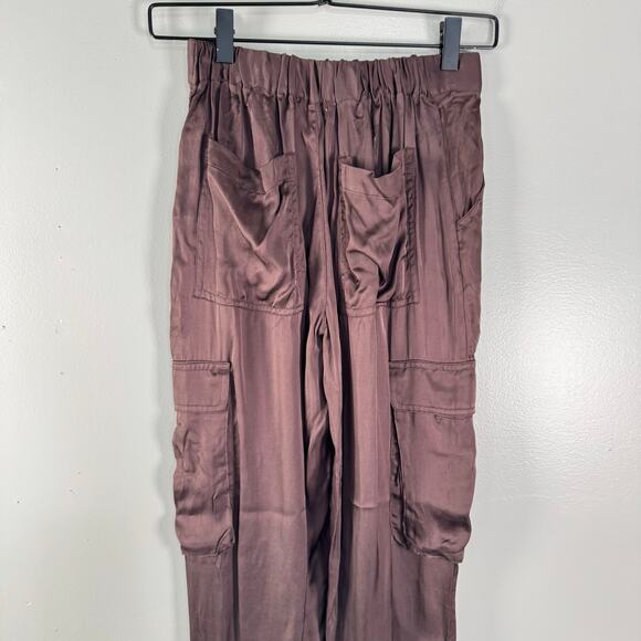 Young Fabulous & Broke Chocolate Brown Satin Tie Hem Jogger Pants Cargo Size XS - Picture 8 of 10